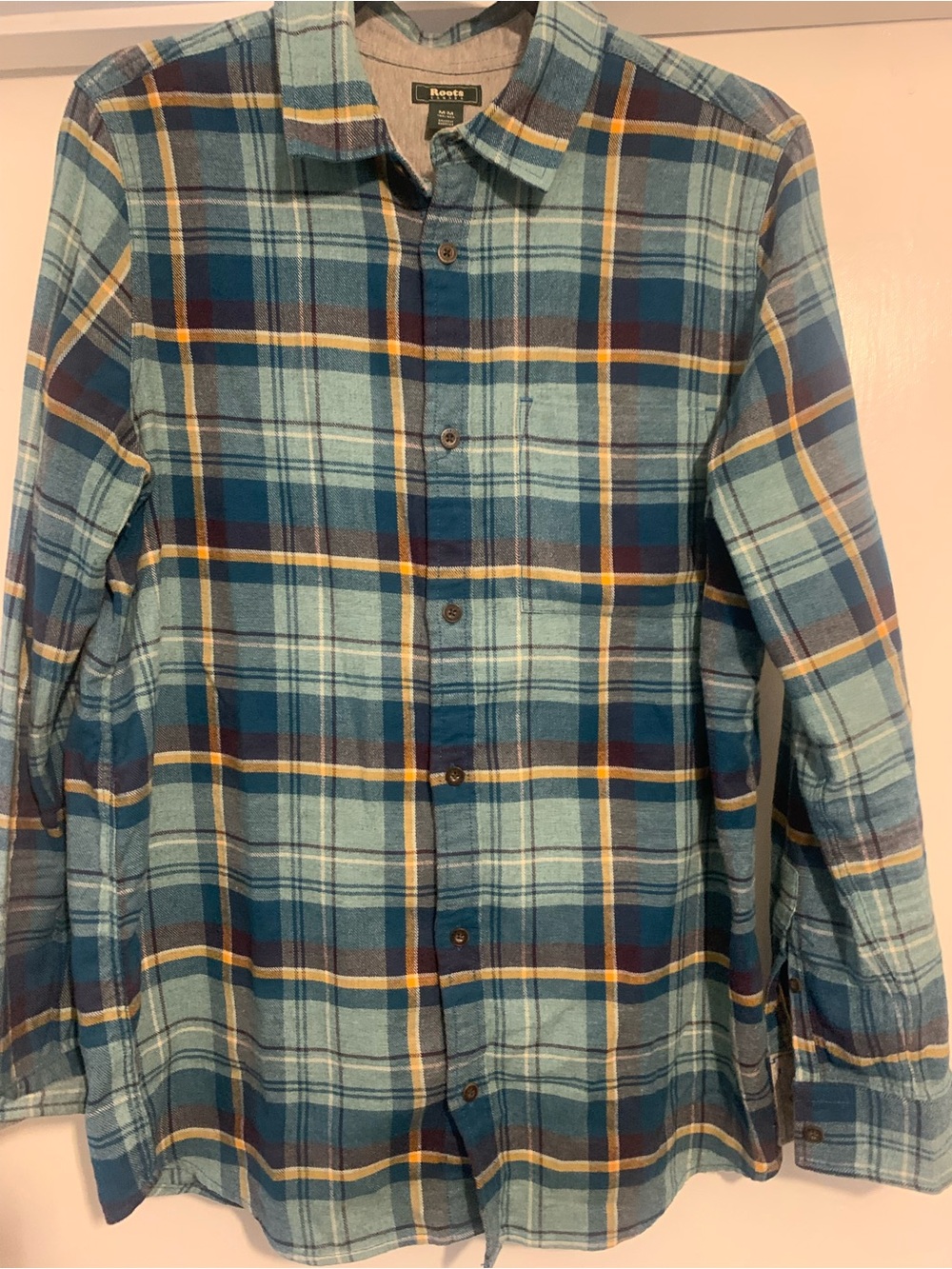 Roots Men's Teal and Navy Plaid Button-Down Shirt